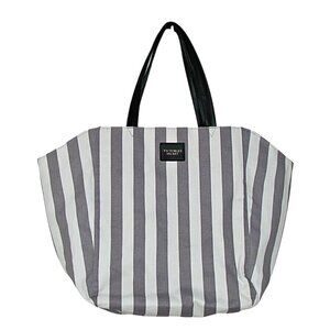 NWT Victoria’s Secret Gray and White Striped Weekender Tote